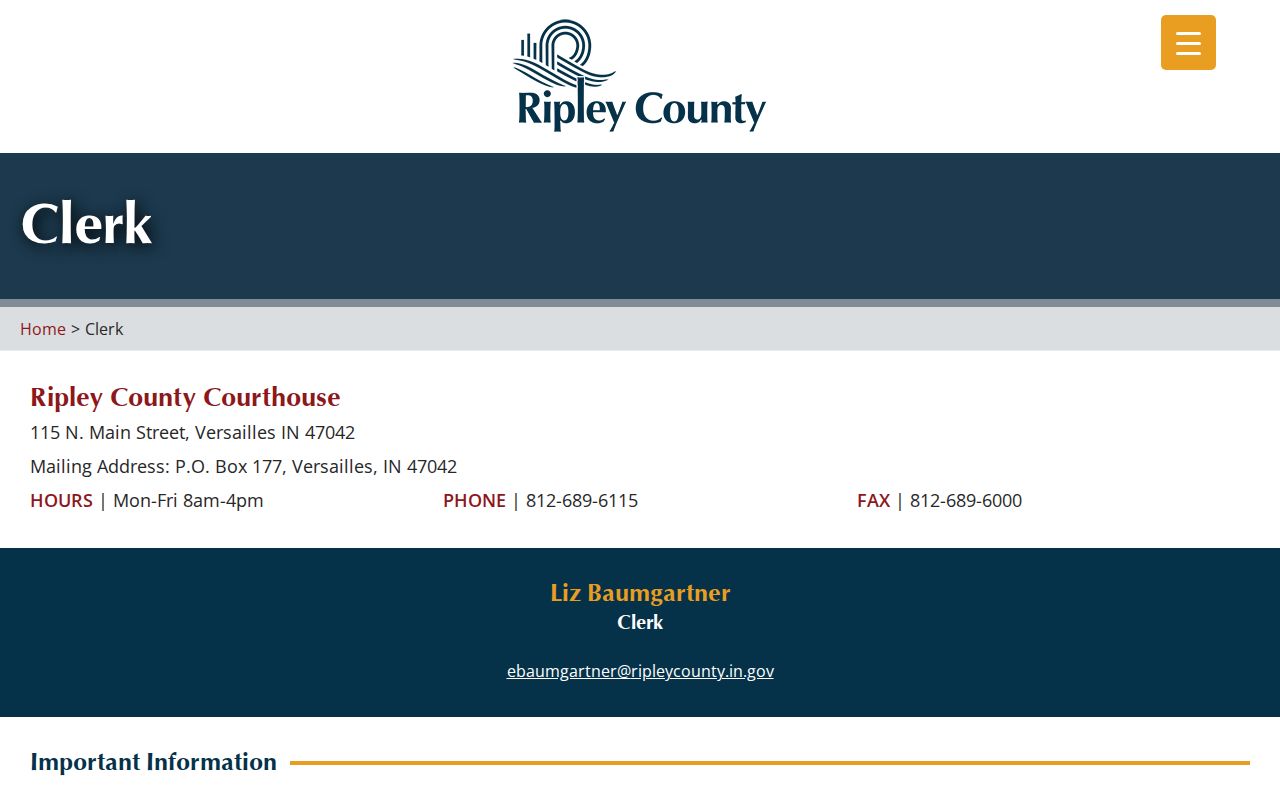 Ripley County Clerk contact for bench warrant records