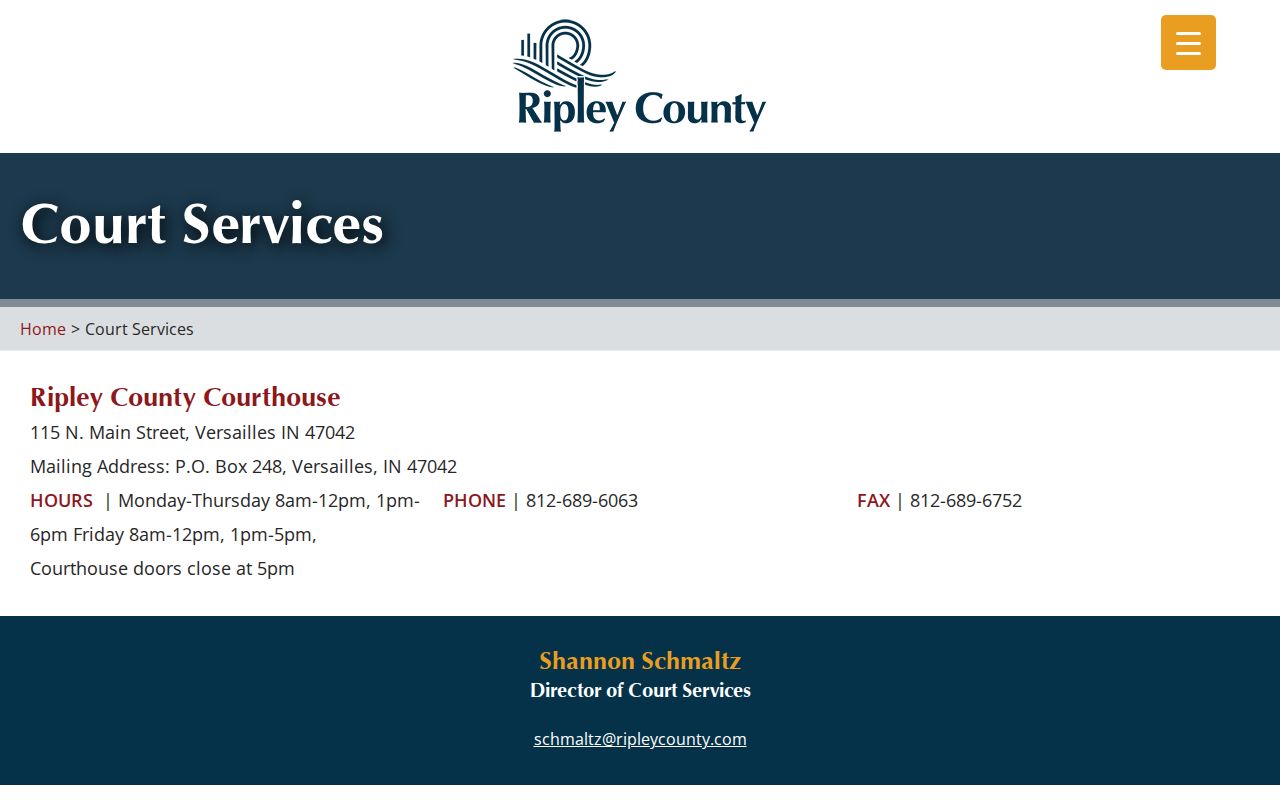 Ripley County court services contact for bench warrant planning