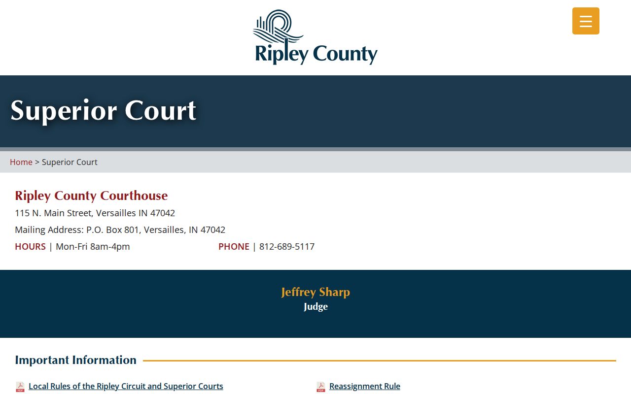 Ripley Superior Court contact for county bench warrants