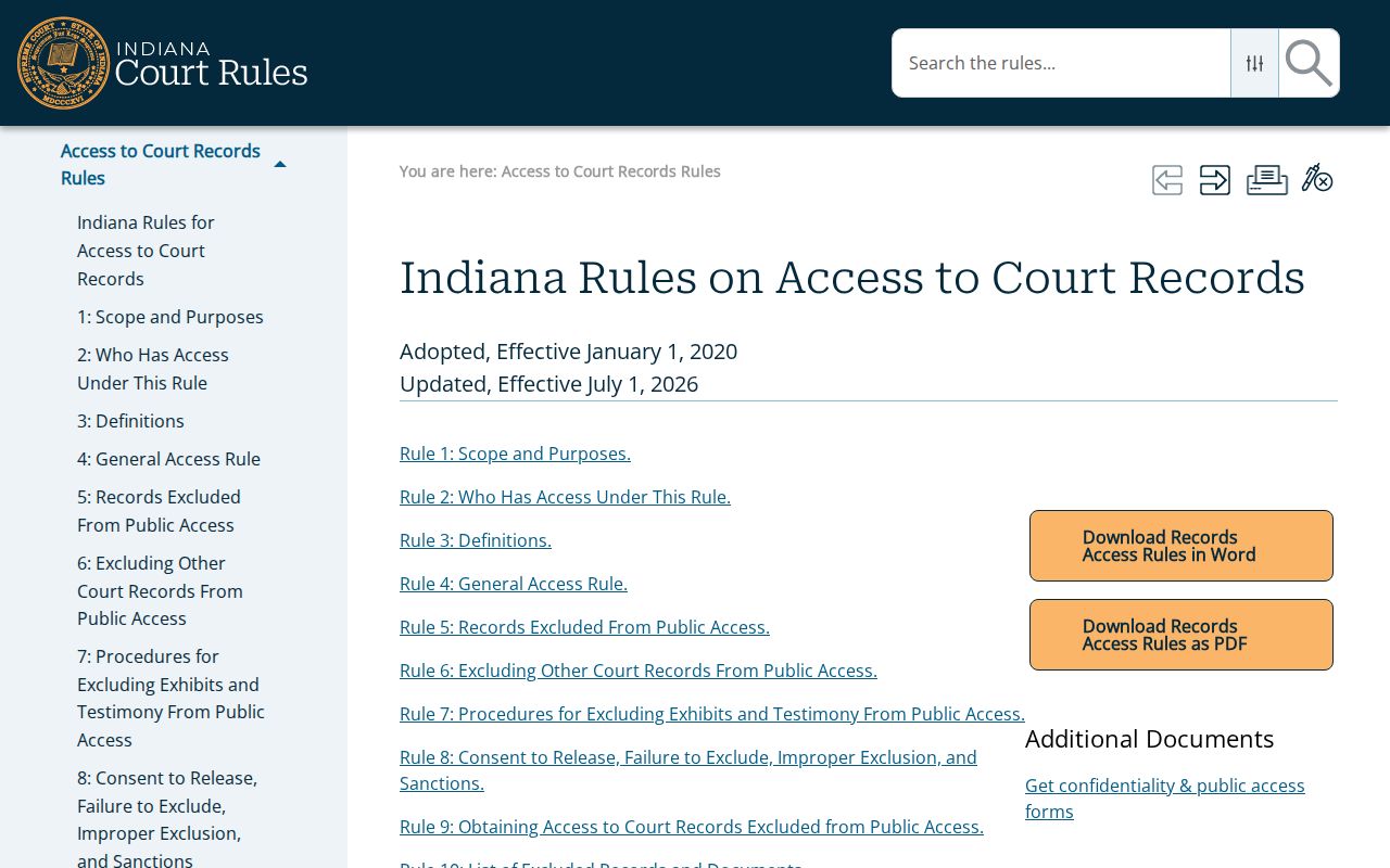 Indiana access rules for Ripley County arrest warrant records