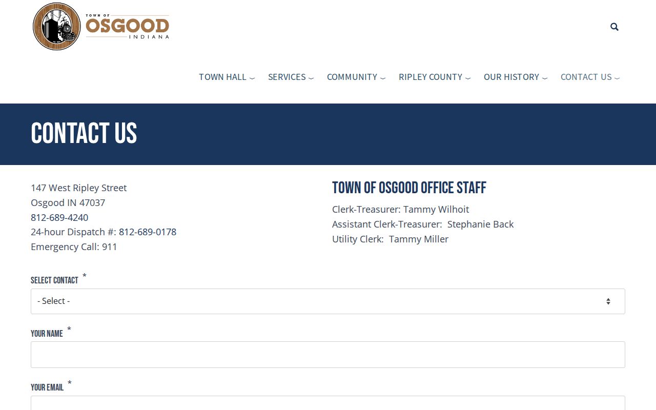 Osgood official contact route for Ripley County most wanted information