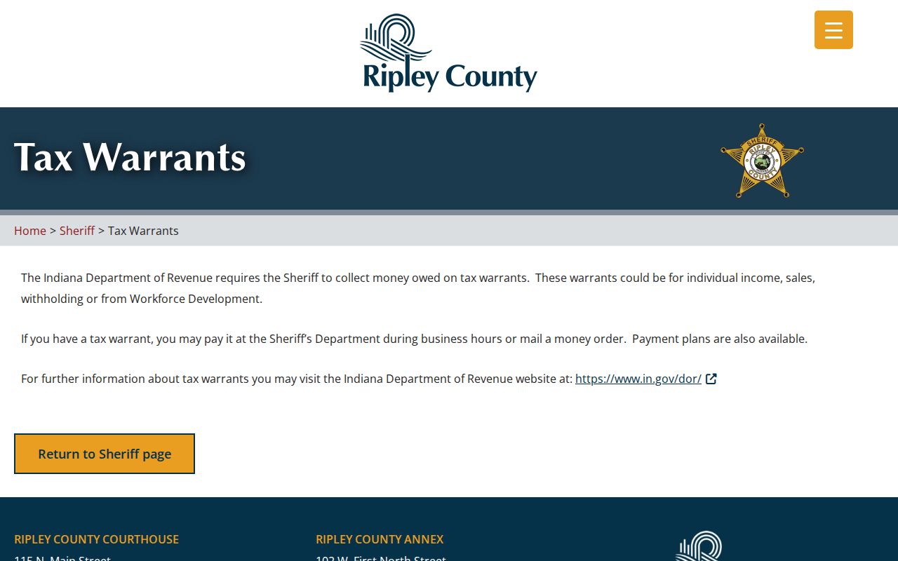 Ripley County tax warrant collection information